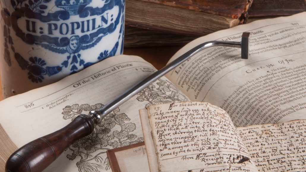 Herbal book antimony cup cauterising iron apothecary jar - small format 2 (c) RCP photography John Chase